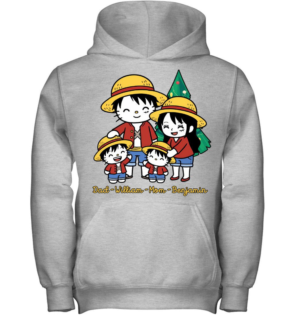 Hello Kitty x Luffy Parents & Sons Custom Name Christmas T-Shirt for Family