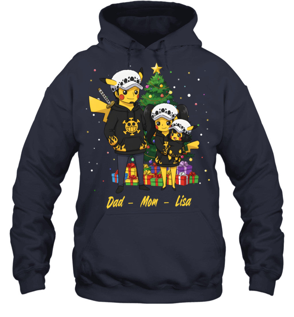 Pikachu x Trafalgar Law Parents & Daughter Custom Name Christmas T-Shirt for Family