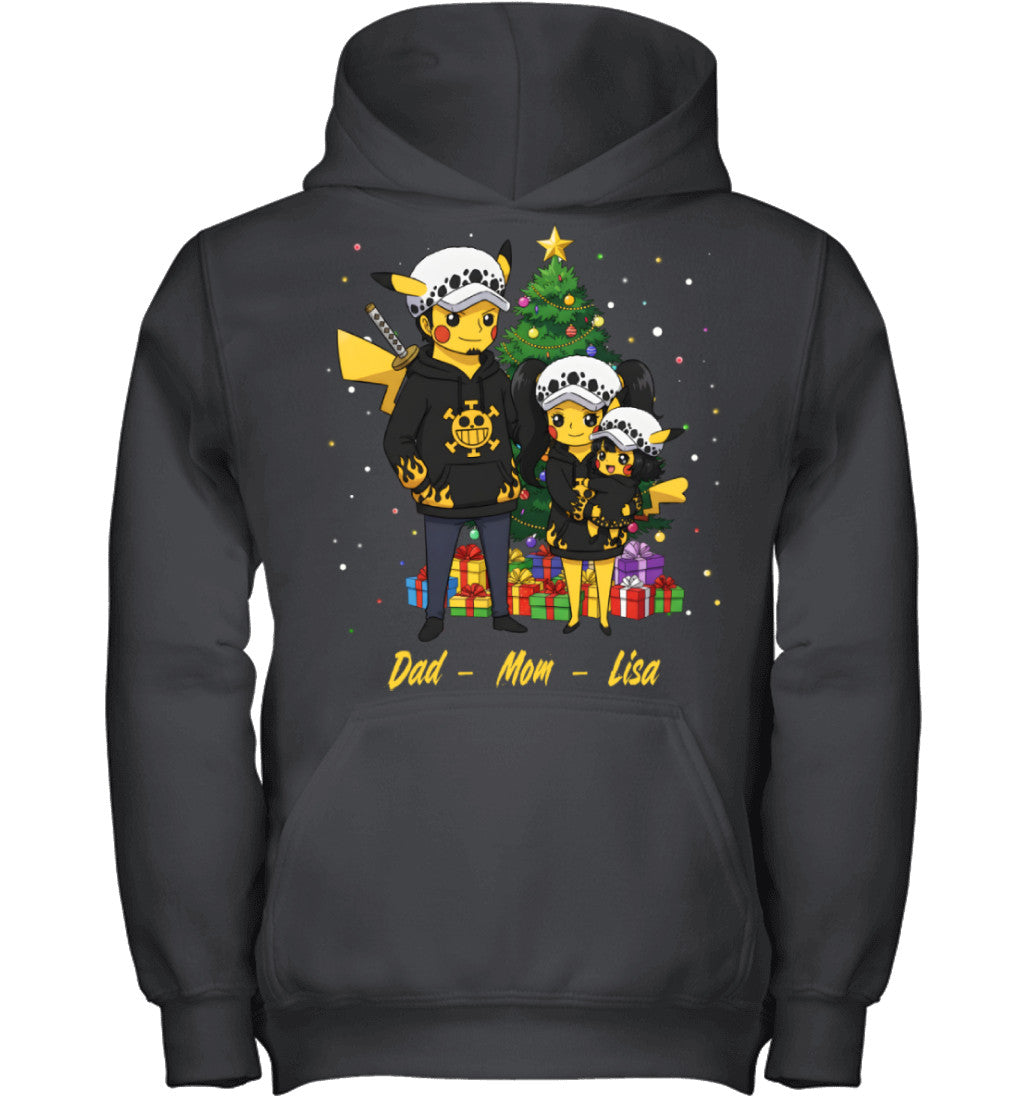 Pikachu x Trafalgar Law Parents & Daughter Custom Name Christmas T-Shirt for Family
