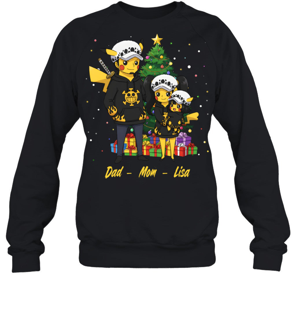 Pikachu x Trafalgar Law Parents & Daughter Custom Name Christmas T-Shirt for Family