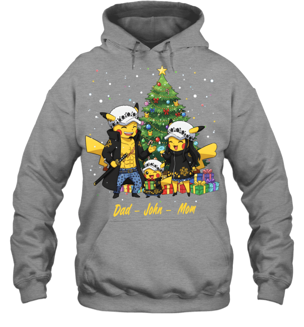 Pikachu x Trafalgar Law Parents & Son Custom Name Christmas T-Shirt for Family