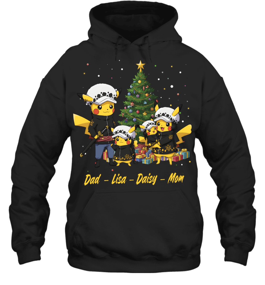 Pikachu x Trafalgar Law Parents & Daughters Custom Name Christmas T-Shirt for Family