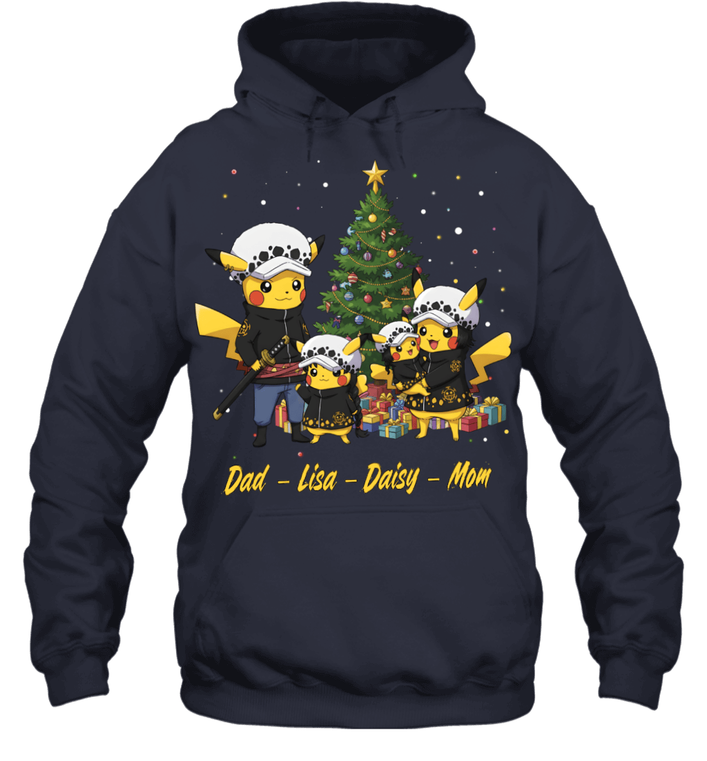Pikachu x Trafalgar Law Parents & Daughters Custom Name Christmas T-Shirt for Family