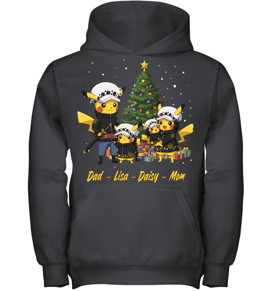 Pikachu x Trafalgar Law Parents & Daughters Custom Name Christmas T-Shirt for Family