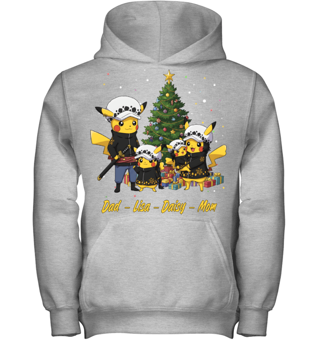 Pikachu x Trafalgar Law Parents & Daughters Custom Name Christmas T-Shirt for Family