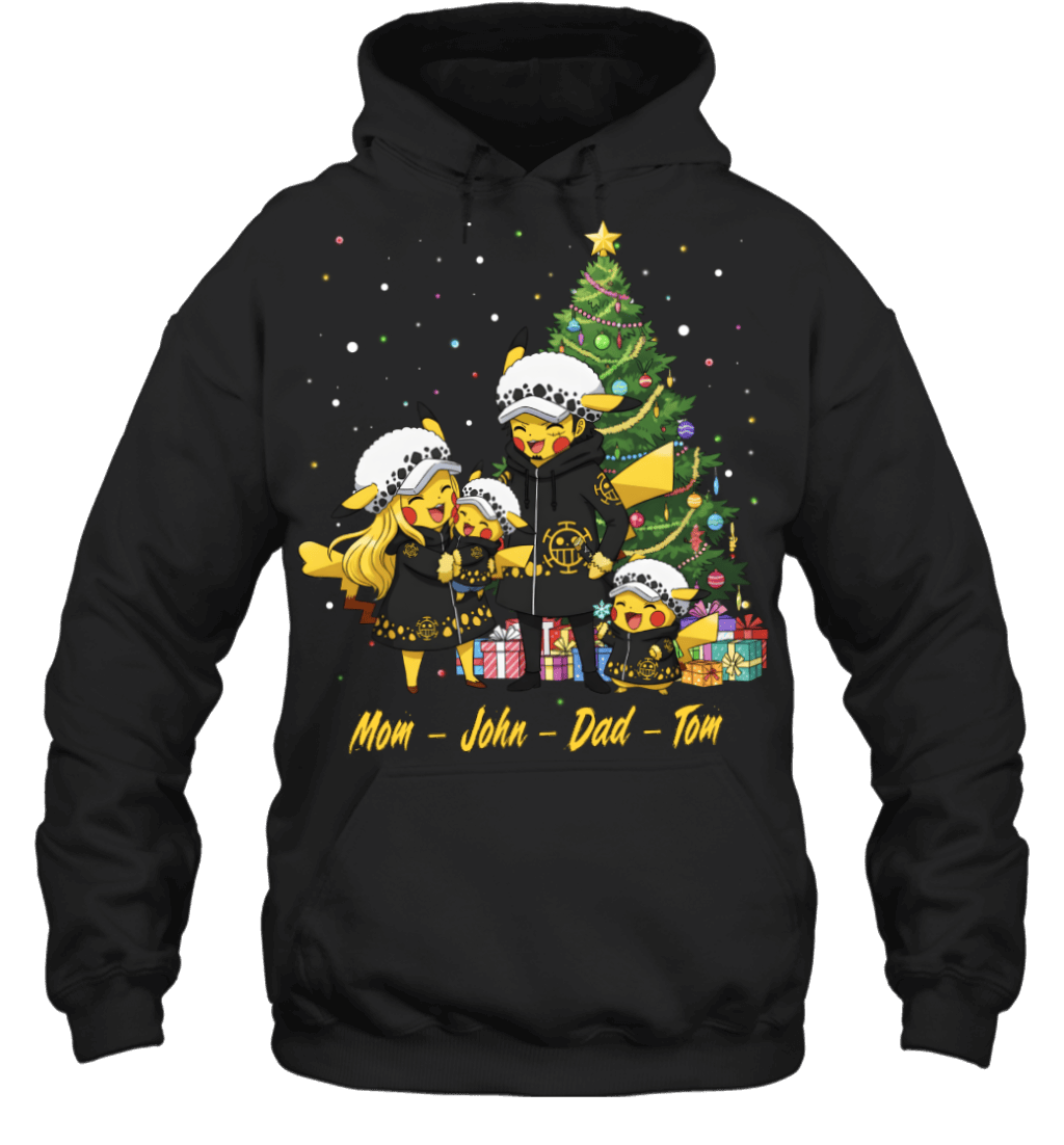 Pikachu x Trafalgar Law Parents & Sons Custom Name Christmas T-Shirt for Family
