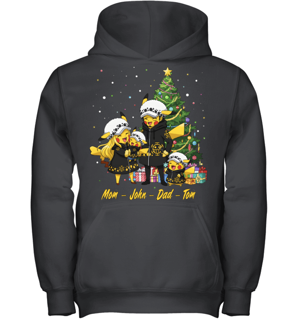 Pikachu x Trafalgar Law Parents & Sons Custom Name Christmas T-Shirt for Family