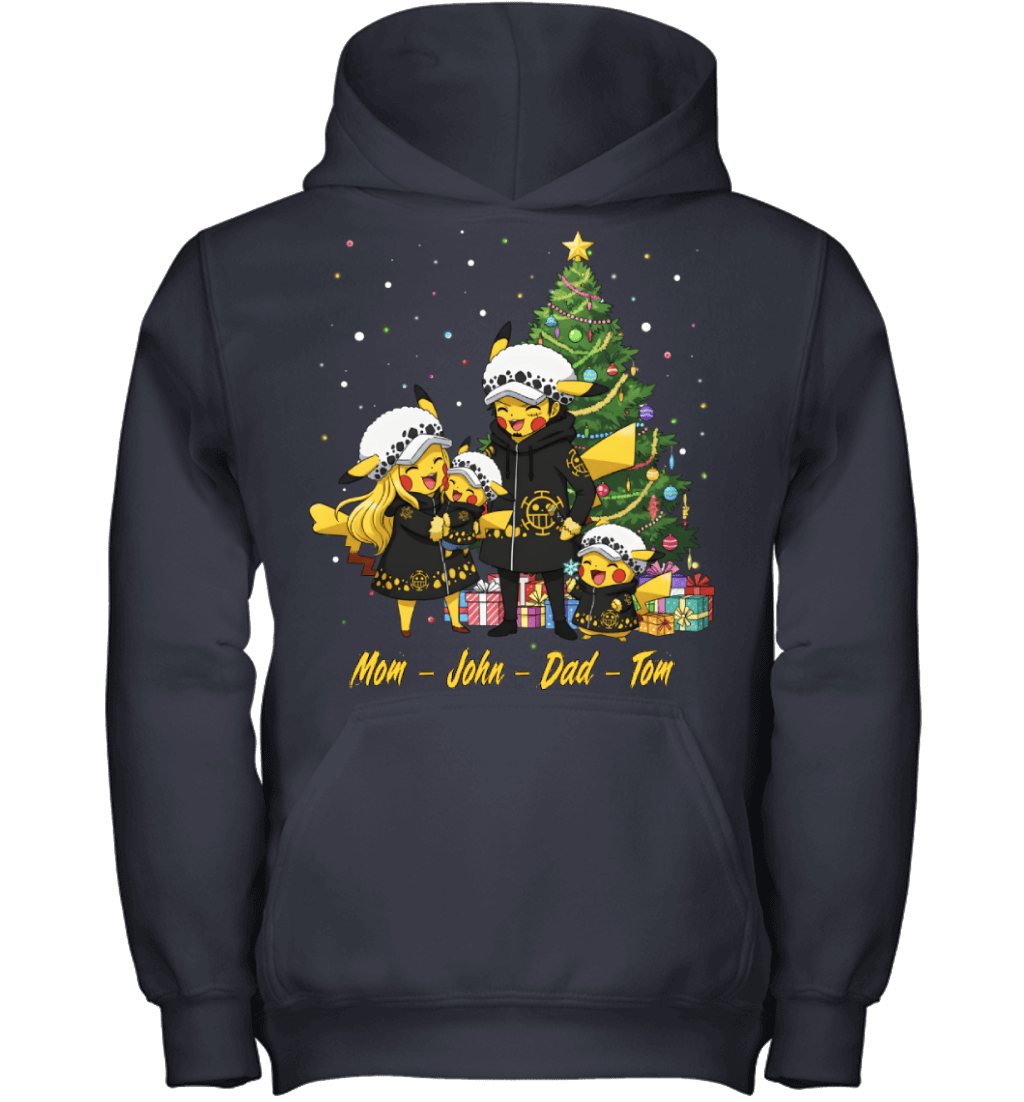 Pikachu x Trafalgar Law Parents & Sons Custom Name Christmas T-Shirt for Family