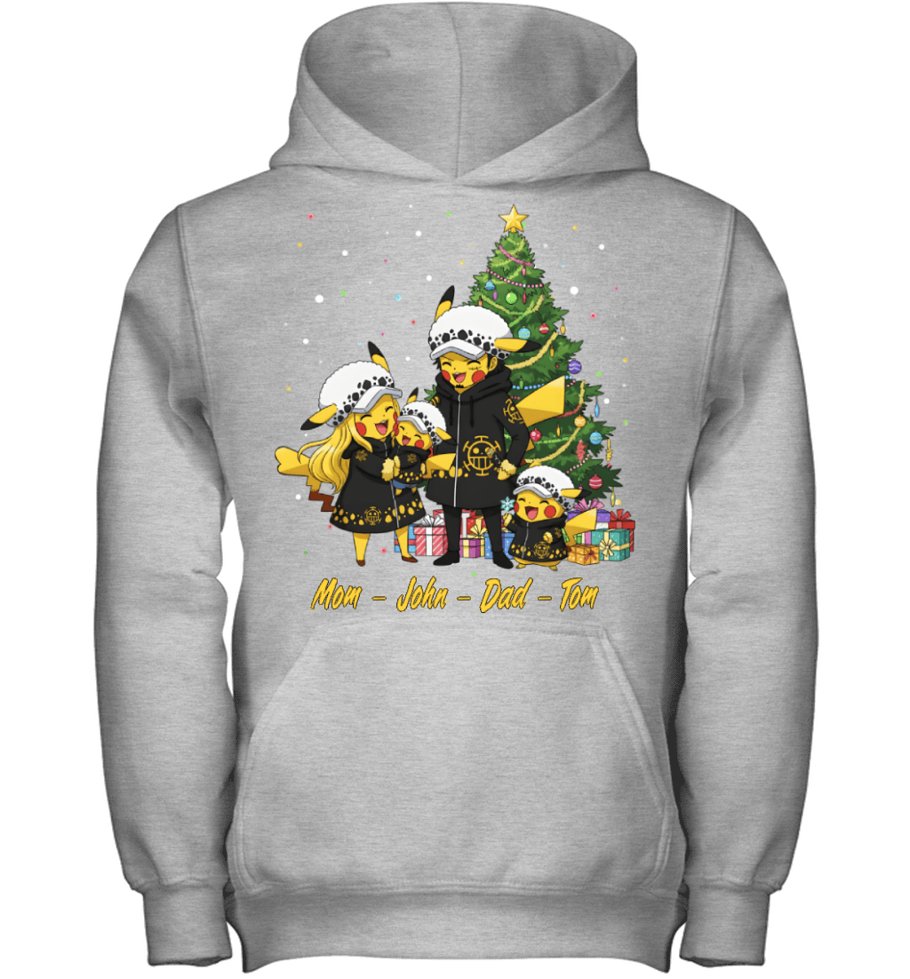 Pikachu x Trafalgar Law Parents & Sons Custom Name Christmas T-Shirt for Family