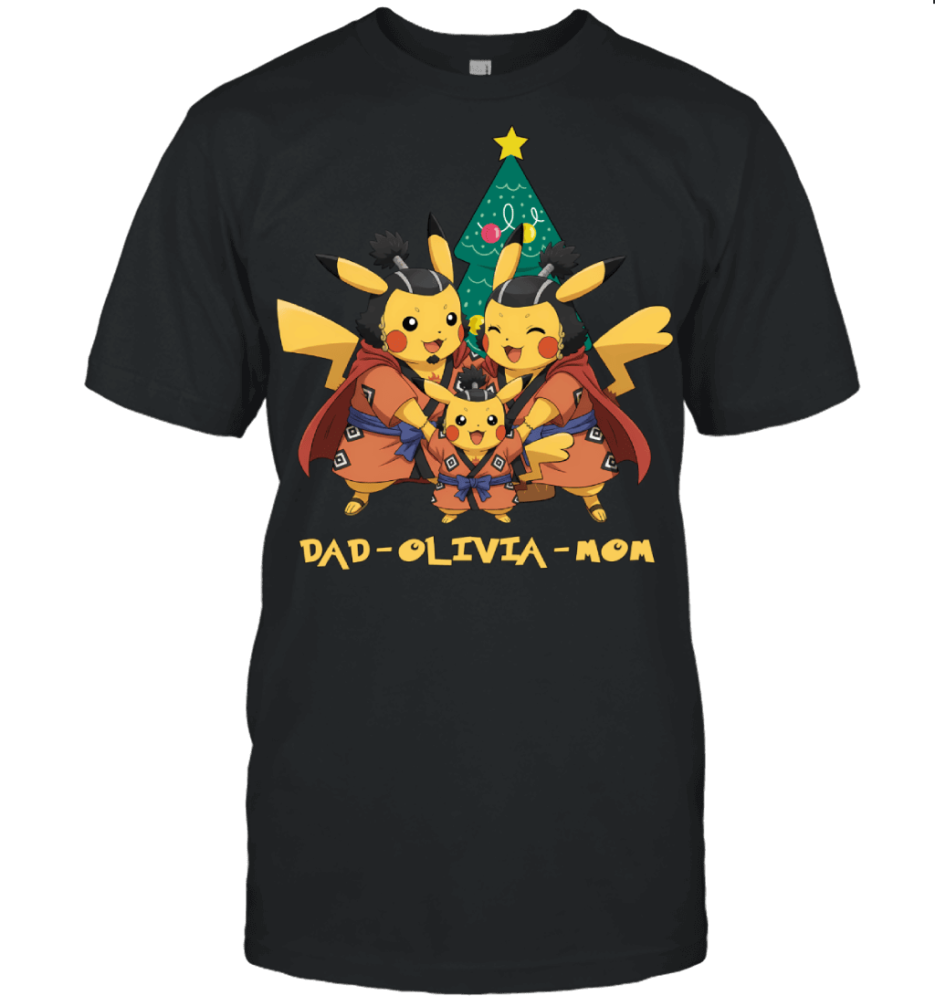 Pikachu x Jinbe Parents & Daughter Custom Name Christmas T-Shirt for Family