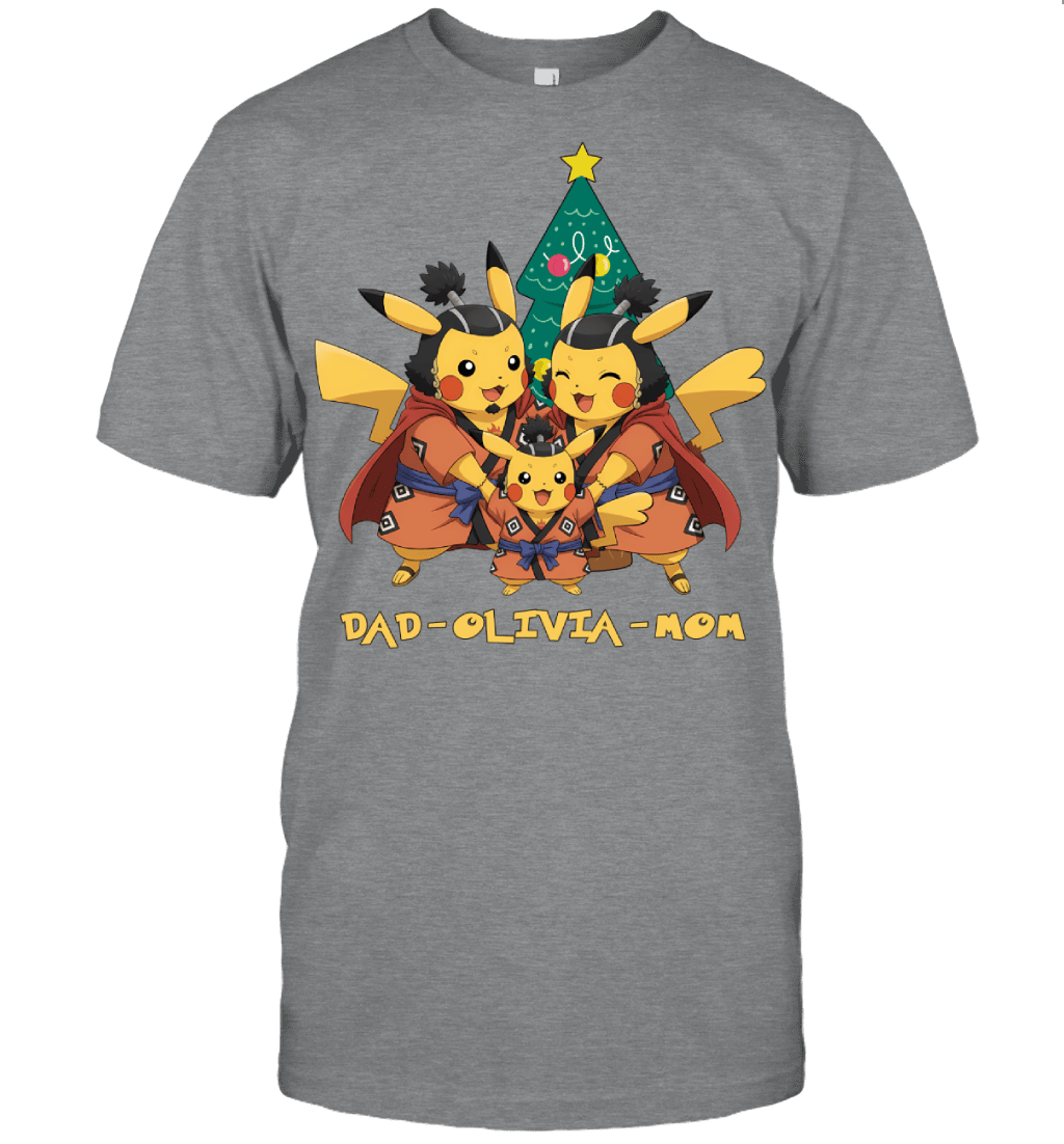Pikachu x Jinbe Parents & Daughter Custom Name Christmas T-Shirt for Family
