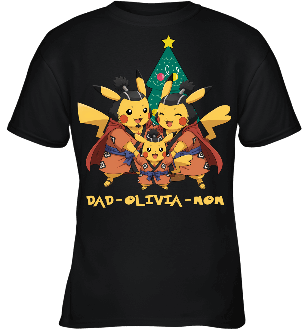 Pikachu x Jinbe Parents & Daughter Custom Name Christmas T-Shirt for Family