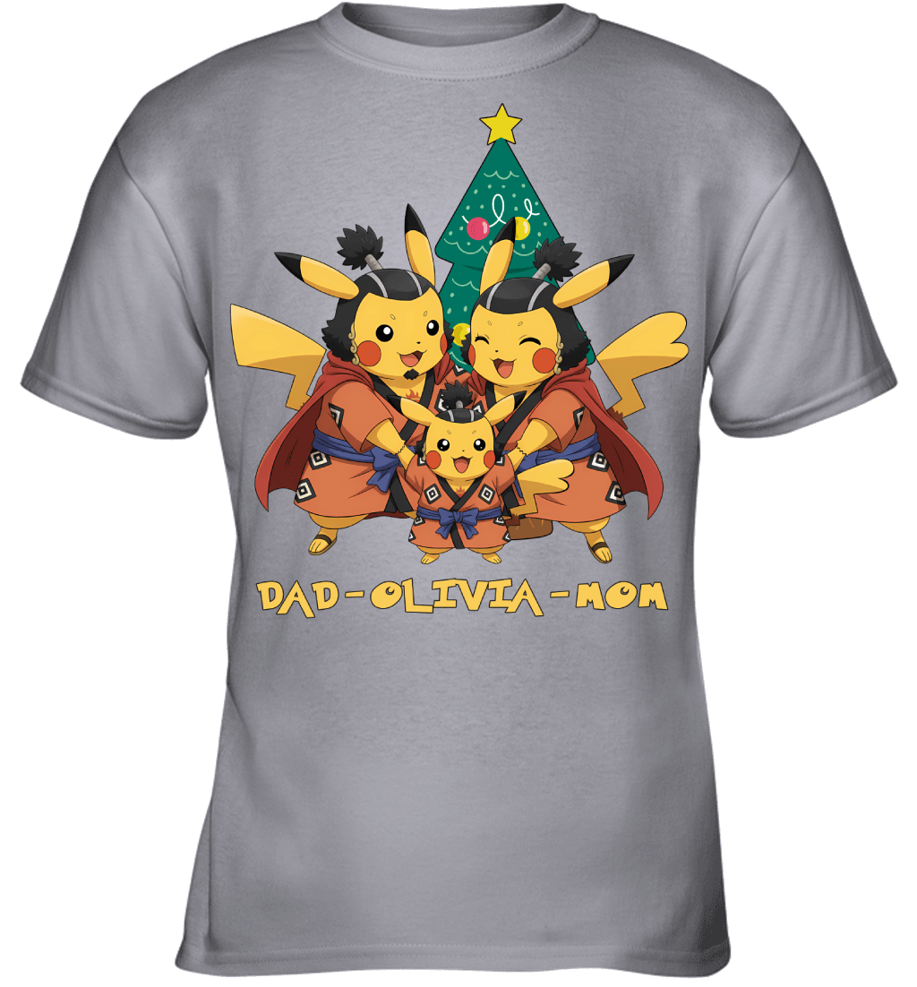 Pikachu x Jinbe Parents & Daughter Custom Name Christmas T-Shirt for Family