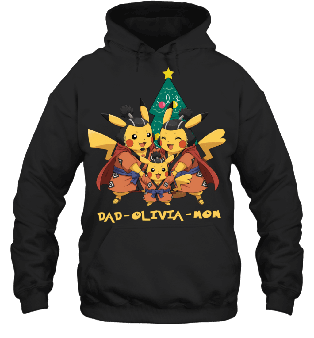 Pikachu x Jinbe Parents & Daughter Custom Name Christmas T-Shirt for Family