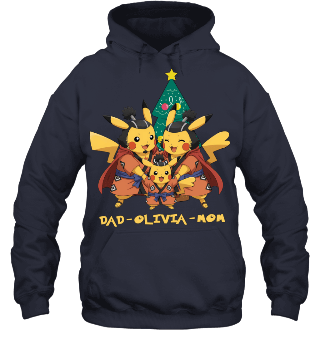 Pikachu x Jinbe Parents & Daughter Custom Name Christmas T-Shirt for Family