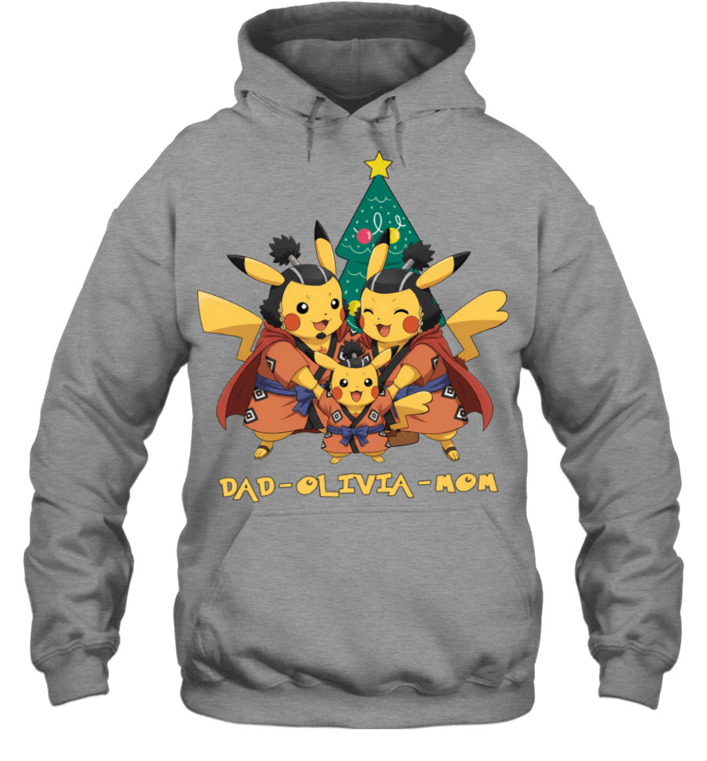 Pikachu x Jinbe Parents & Daughter Custom Name Christmas T-Shirt for Family