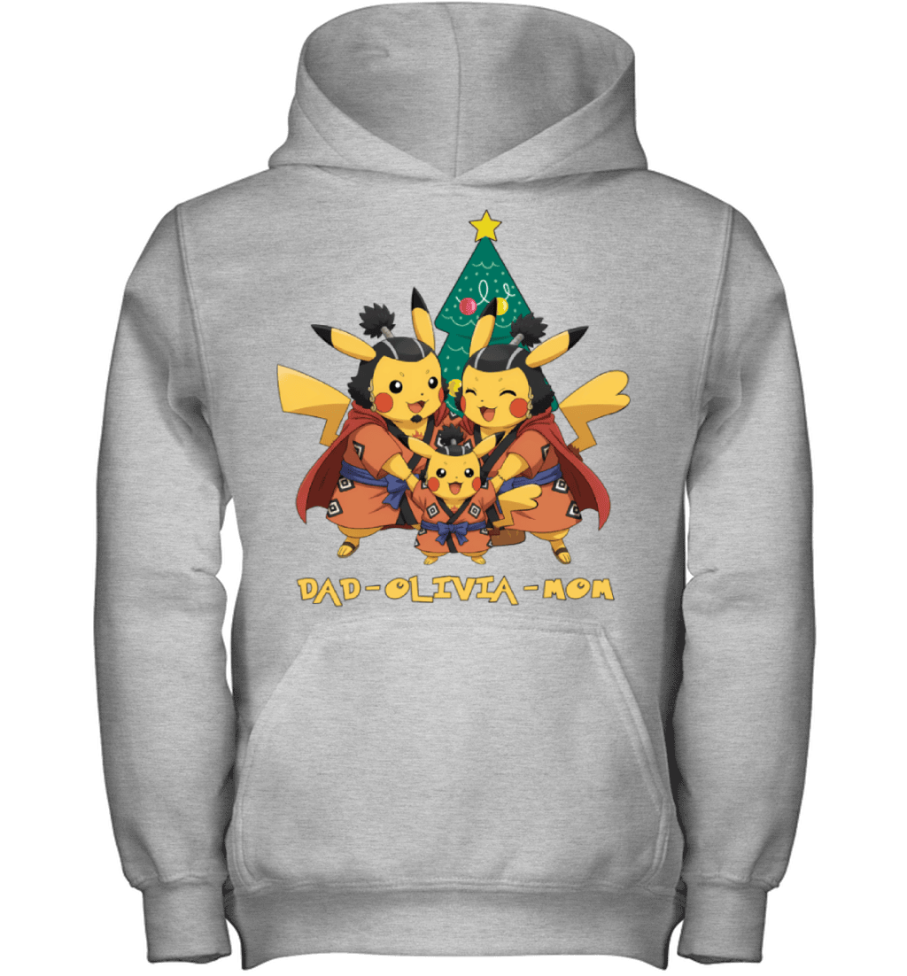 Pikachu x Jinbe Parents & Daughter Custom Name Christmas T-Shirt for Family