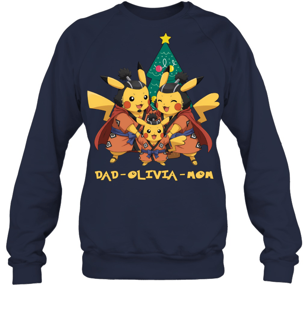 Pikachu x Jinbe Parents & Daughter Custom Name Christmas T-Shirt for Family