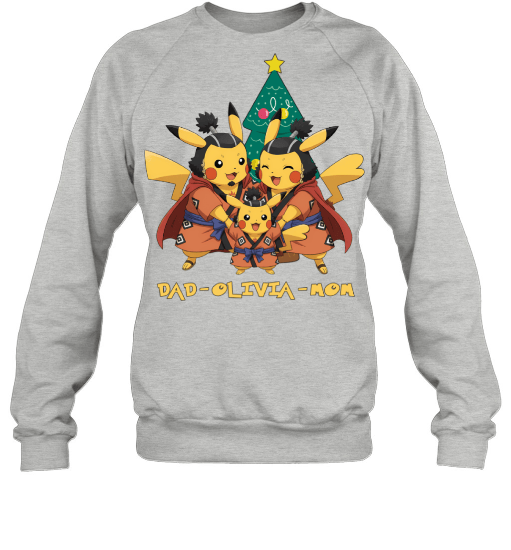 Pikachu x Jinbe Parents & Daughter Custom Name Christmas T-Shirt for Family