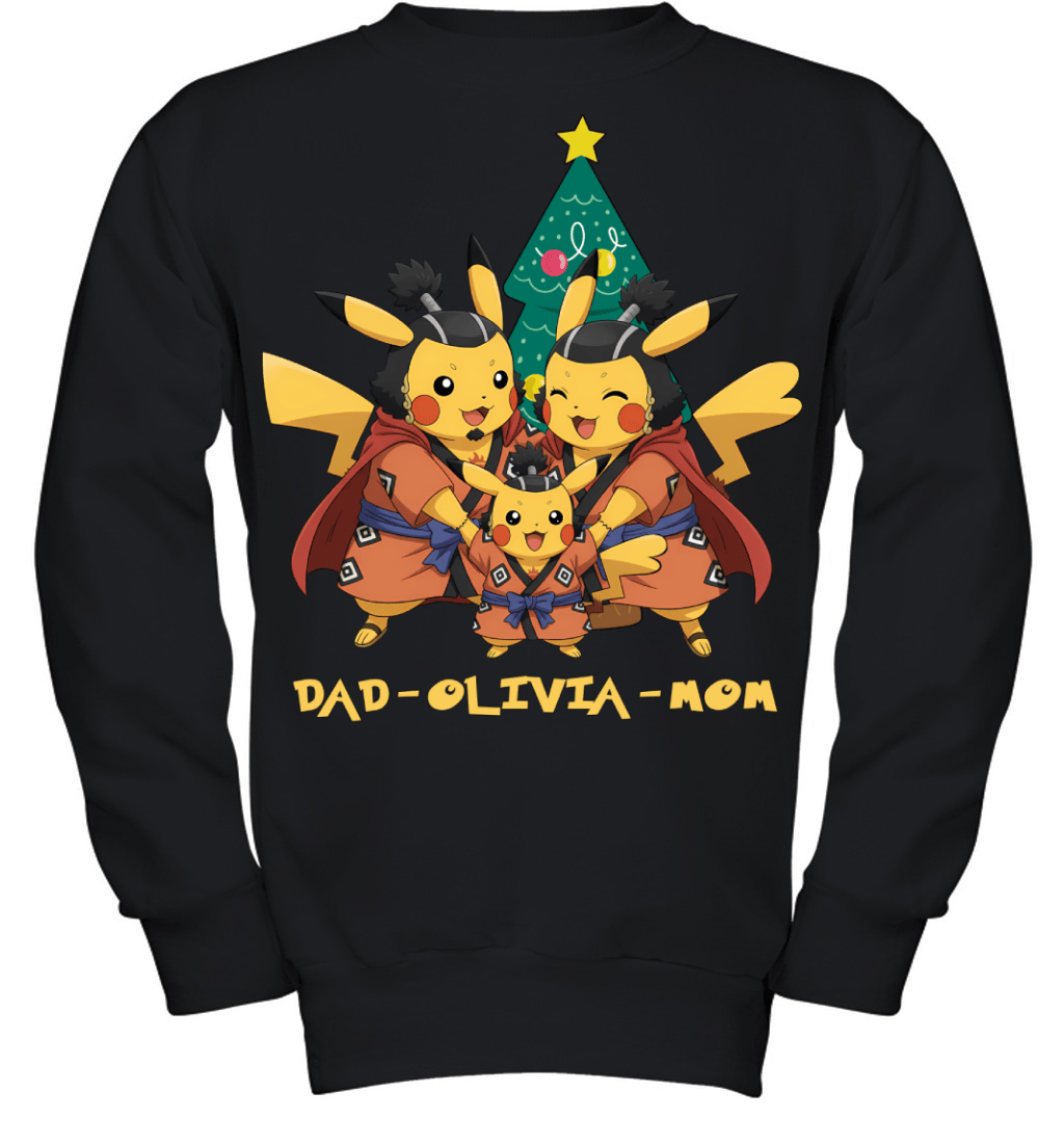 Pikachu x Jinbe Parents & Daughter Custom Name Christmas T-Shirt for Family