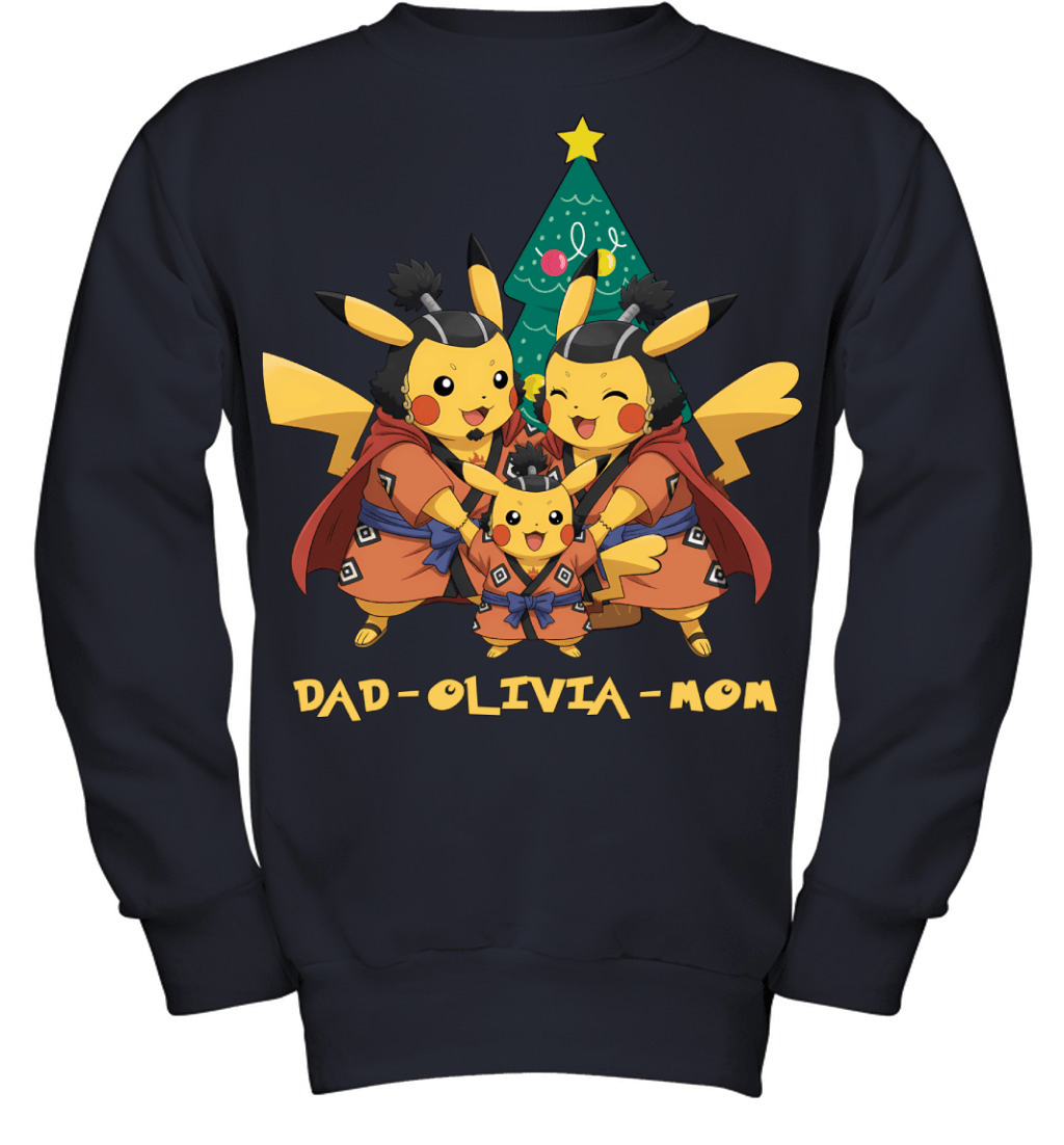 Pikachu x Jinbe Parents & Daughter Custom Name Christmas T-Shirt for Family