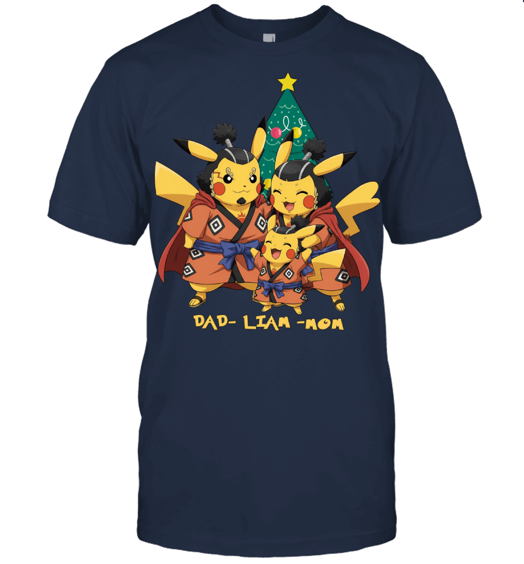 Pikachu x Jinbe Parents & Son Custom Name Christmas T-Shirt for Family