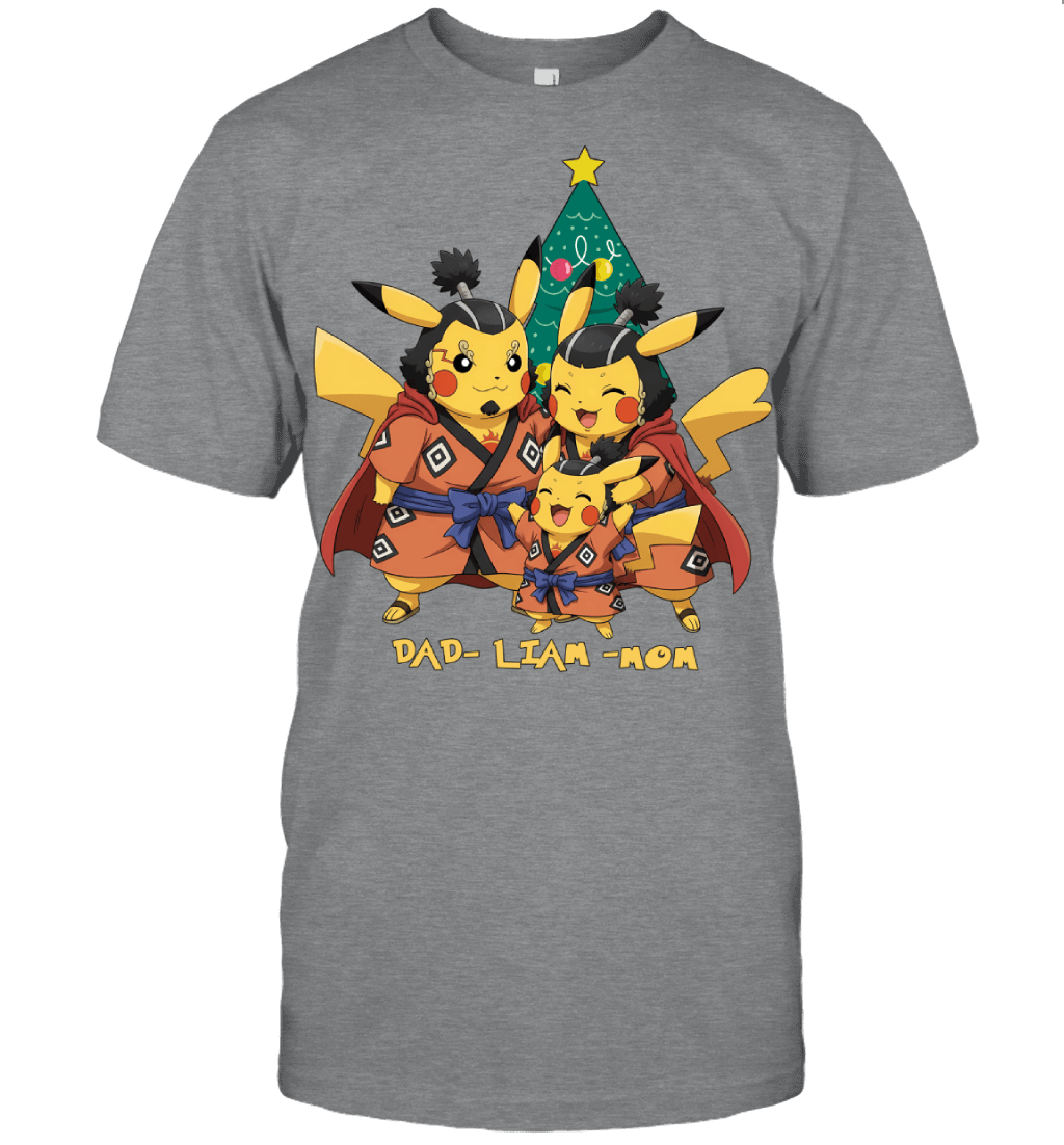 Pikachu x Jinbe Parents & Son Custom Name Christmas T-Shirt for Family