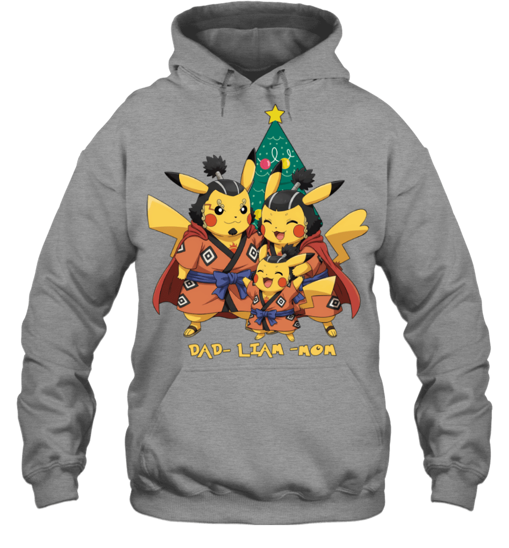 Pikachu x Jinbe Parents & Son Custom Name Christmas T-Shirt for Family