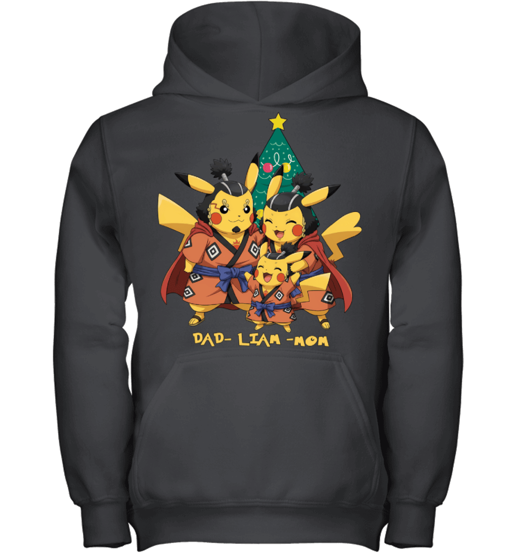 Pikachu x Jinbe Parents & Son Custom Name Christmas T-Shirt for Family