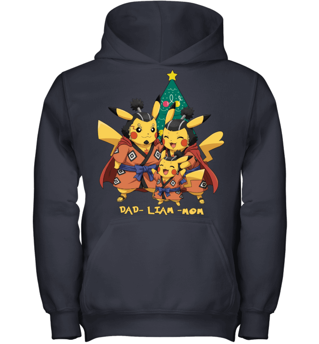 Pikachu x Jinbe Parents & Son Custom Name Christmas T-Shirt for Family