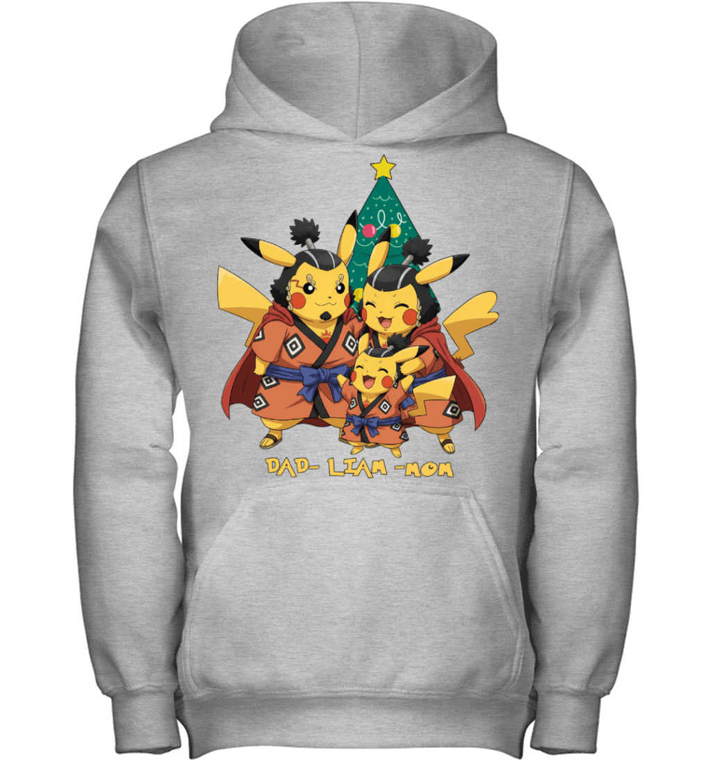 Pikachu x Jinbe Parents & Son Custom Name Christmas T-Shirt for Family