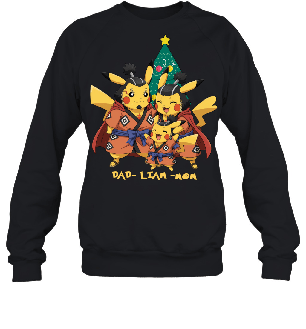Pikachu x Jinbe Parents & Son Custom Name Christmas T-Shirt for Family