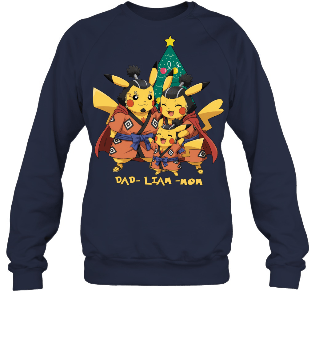 Pikachu x Jinbe Parents & Son Custom Name Christmas T-Shirt for Family