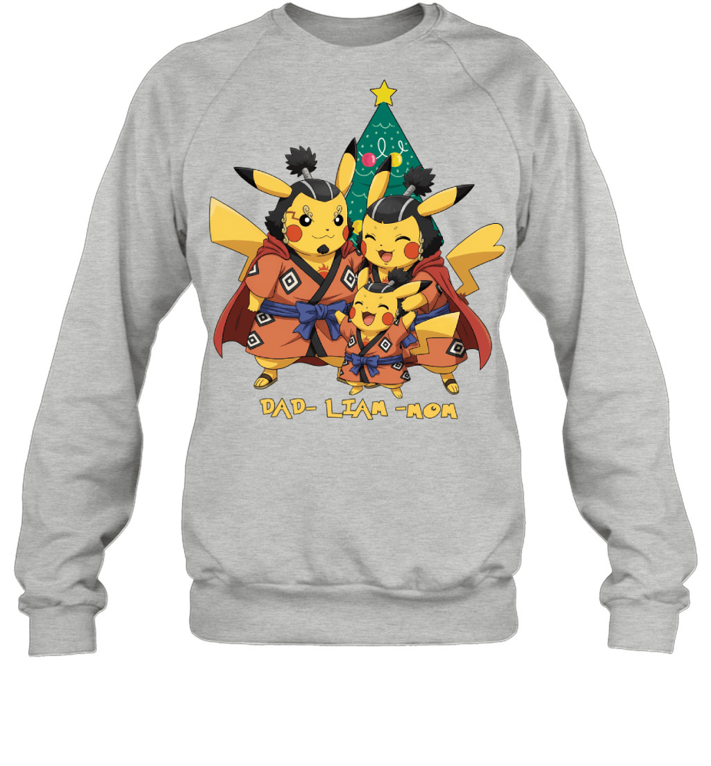 Pikachu x Jinbe Parents & Son Custom Name Christmas T-Shirt for Family