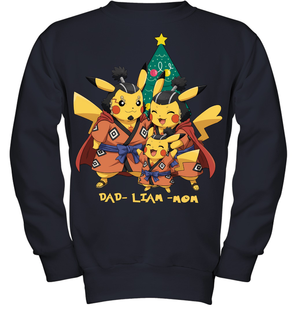 Pikachu x Jinbe Parents & Son Custom Name Christmas T-Shirt for Family