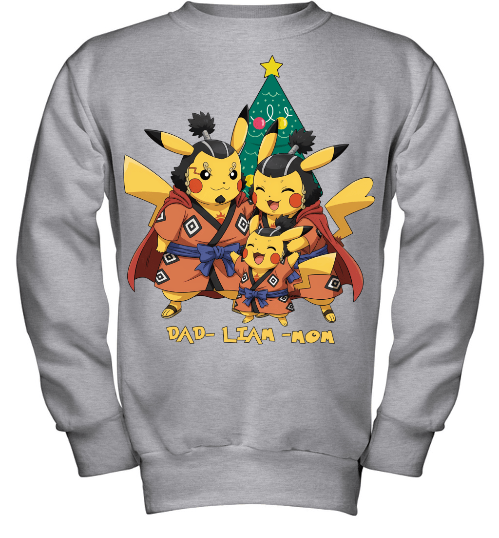 Pikachu x Jinbe Parents & Son Custom Name Christmas T-Shirt for Family