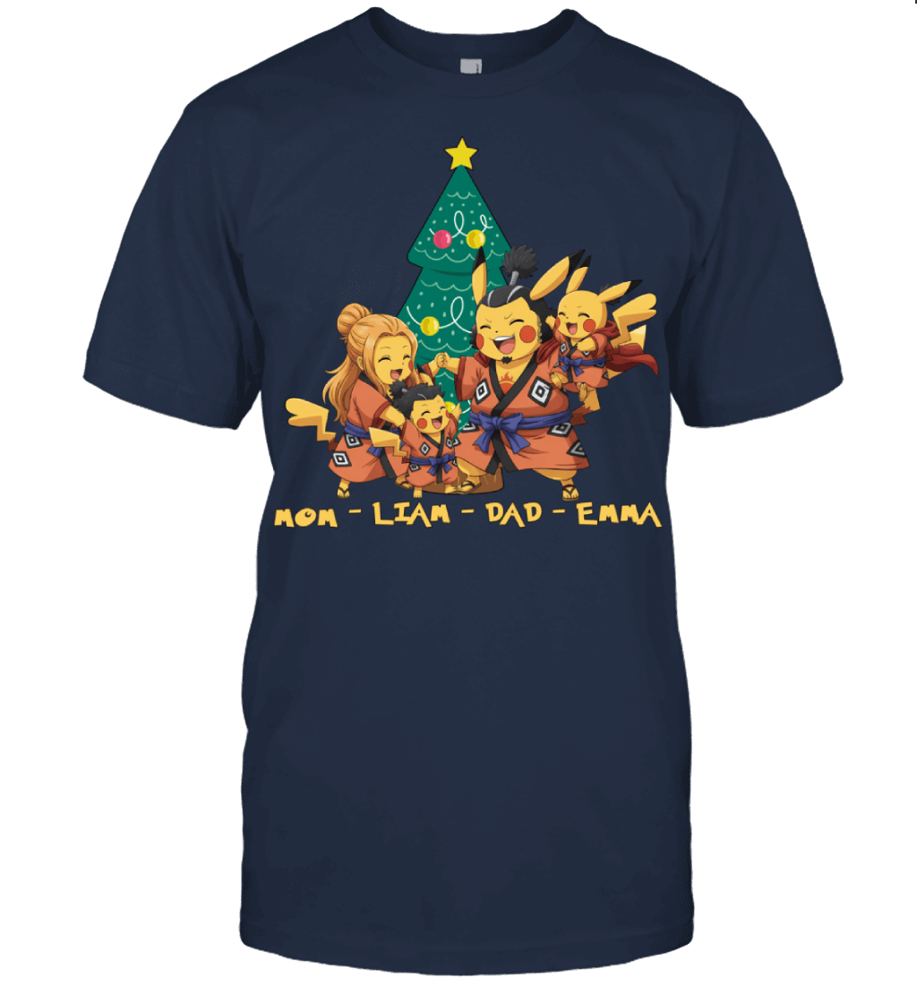 Pikachu x Jinbe Parents & Kids Custom Name Christmas T-Shirt for Family