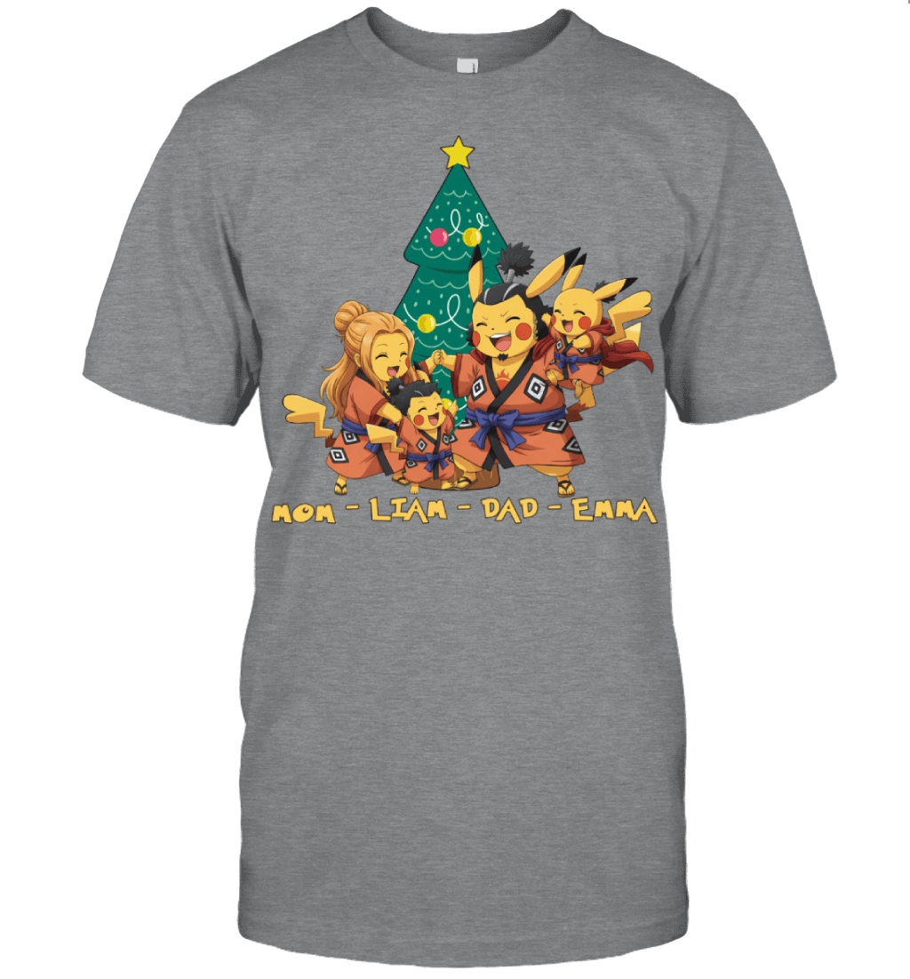 Pikachu x Jinbe Parents & Kids Custom Name Christmas T-Shirt for Family