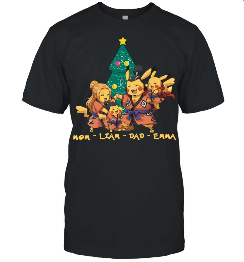 Pikachu x Jinbe Parents & Kids Custom Name Christmas T-Shirt for Family