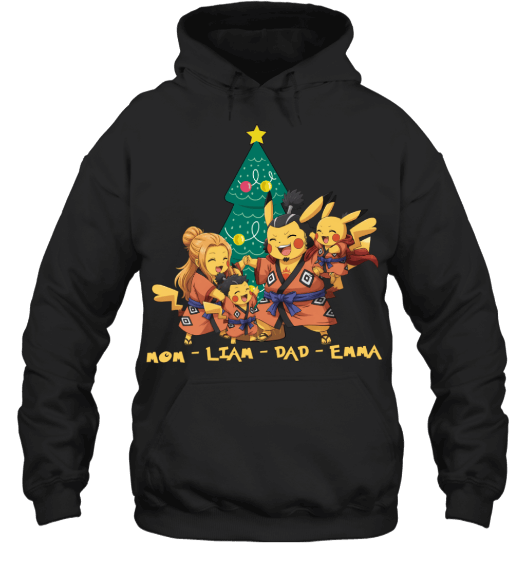Pikachu x Jinbe Parents & Kids Custom Name Christmas T-Shirt for Family