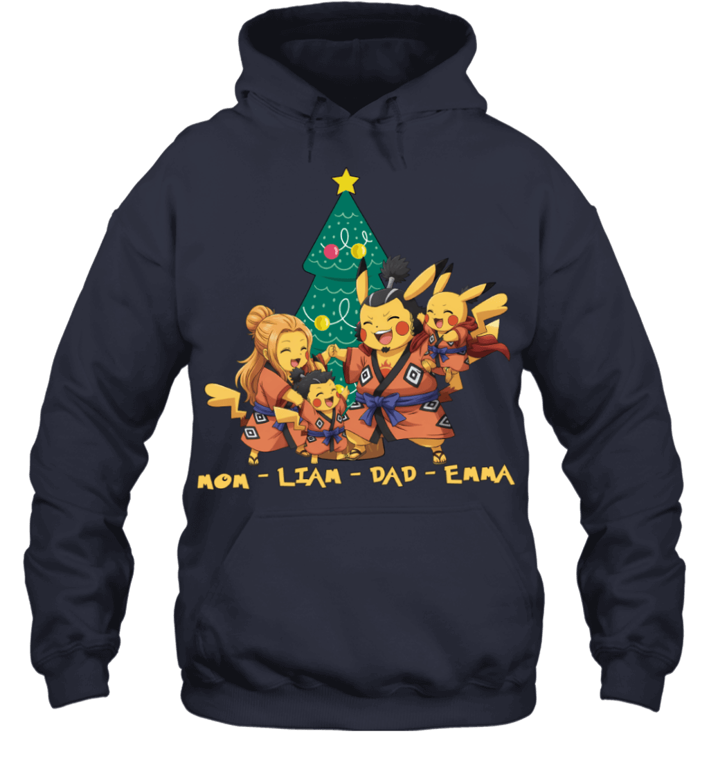 Pikachu x Jinbe Parents & Kids Custom Name Christmas T-Shirt for Family