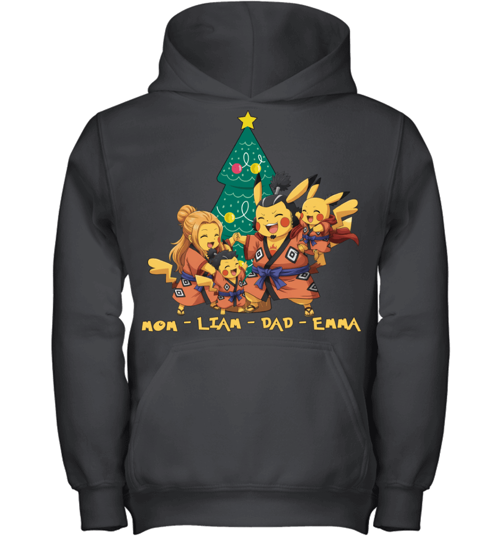 Pikachu x Jinbe Parents & Kids Custom Name Christmas T-Shirt for Family