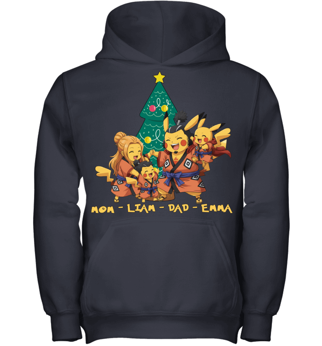 Pikachu x Jinbe Parents & Kids Custom Name Christmas T-Shirt for Family