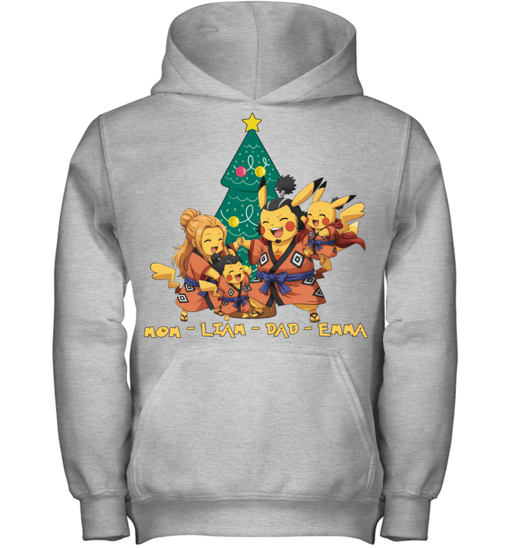Pikachu x Jinbe Parents & Kids Custom Name Christmas T-Shirt for Family