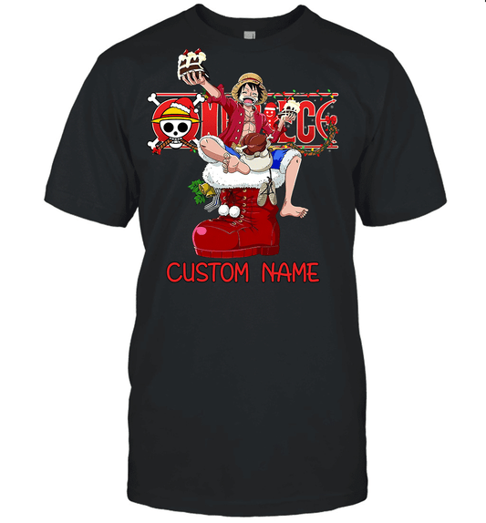 One Piece - Monkey D. Luffy Christmas Style Personalized Graphic T-shirt