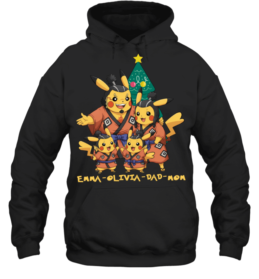 Pikachu x Jinbe Parents & Daughters Custom Name Christmas T-Shirt for Family
