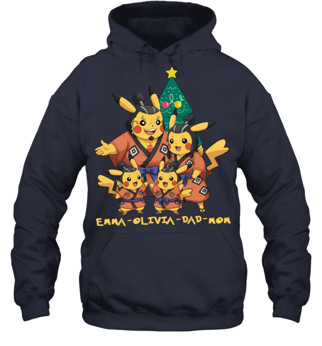 Pikachu x Jinbe Parents & Daughters Custom Name Christmas T-Shirt for Family