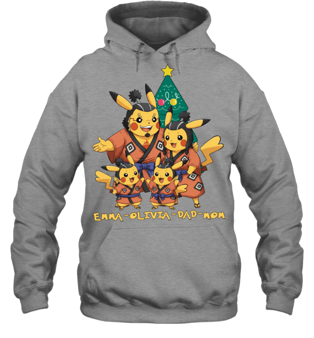 Pikachu x Jinbe Parents & Daughters Custom Name Christmas T-Shirt for Family