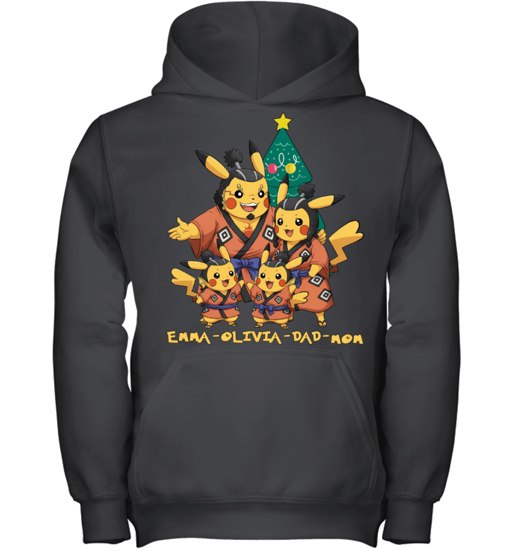 Pikachu x Jinbe Parents & Daughters Custom Name Christmas T-Shirt for Family