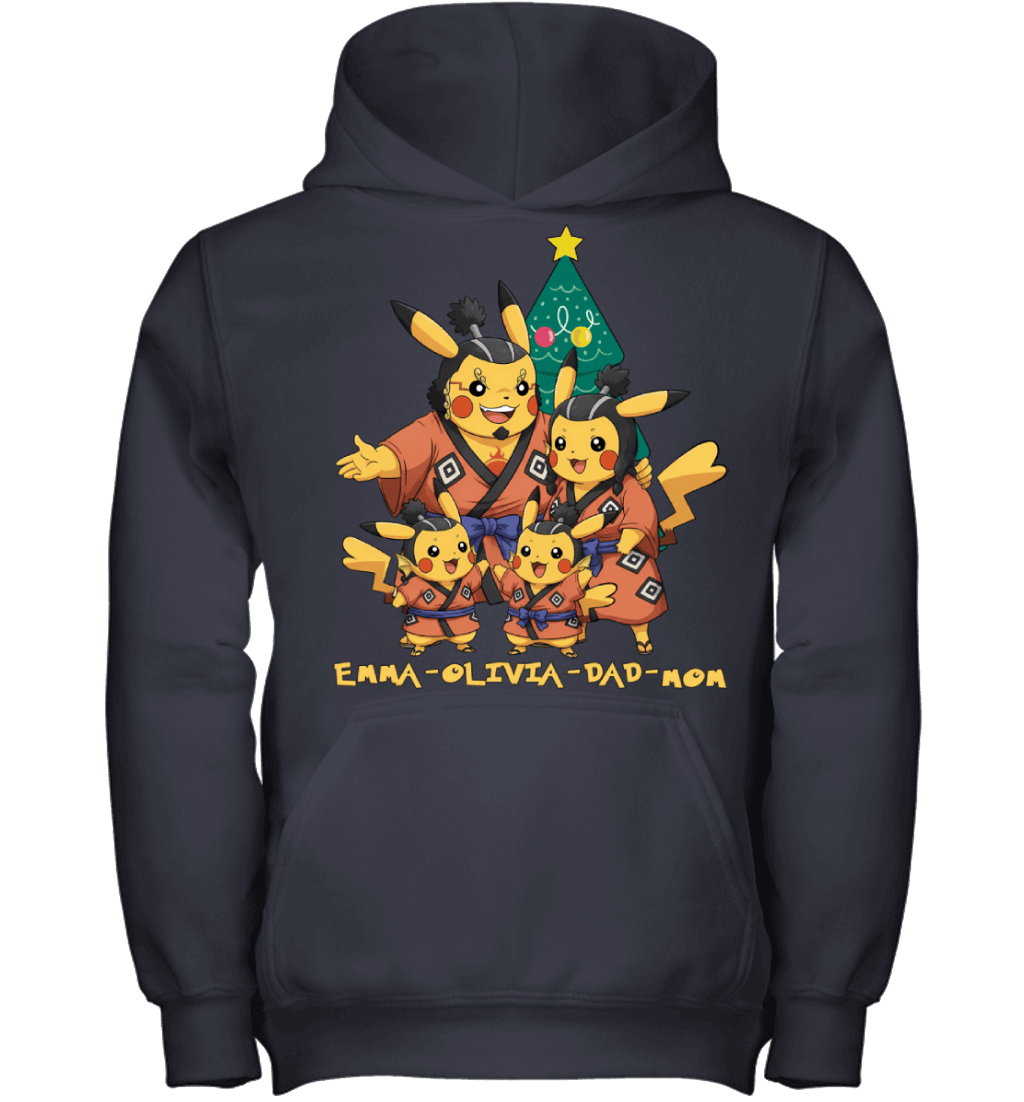Pikachu x Jinbe Parents & Daughters Custom Name Christmas T-Shirt for Family